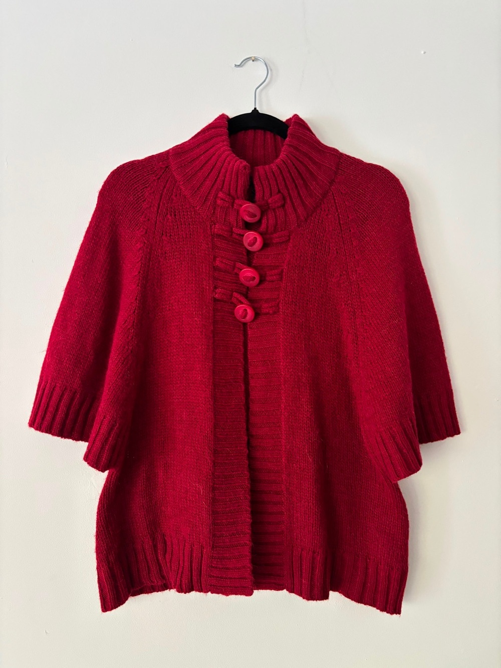 Calvin Klein Jeans Womens Red Chunky Knit Cape Cardigan Sweater Alpaca Wool L